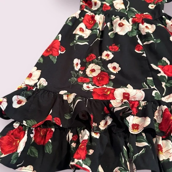 Girls Red And Black Dream Floral Dress with Ruffle Accents And Cut Out Sz 4 - Picture 10 of 11